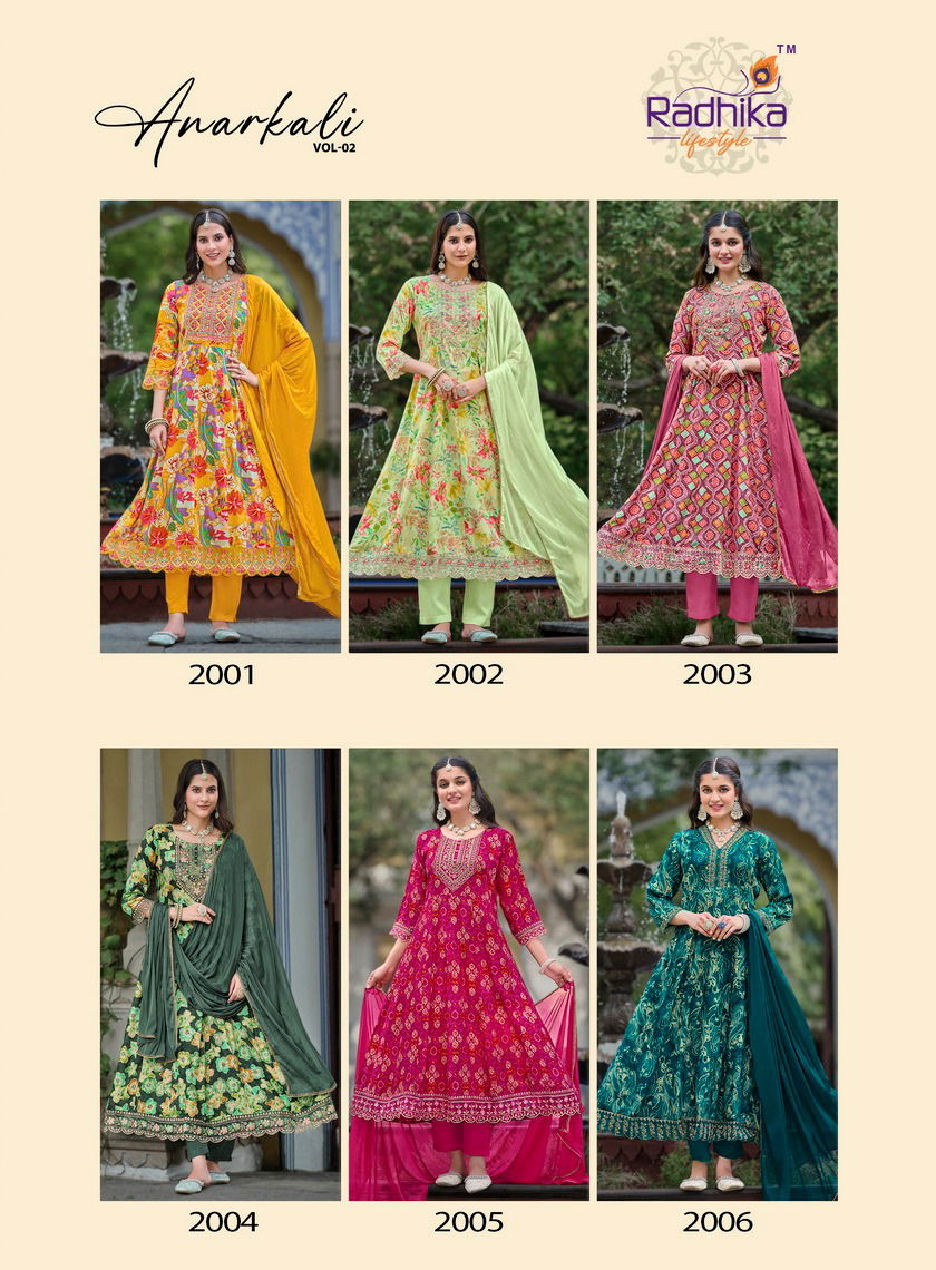 Anarkali Vol 2 By Radhika Rayon Printed Kurti With Bottom Dupatta Wholesale Online
